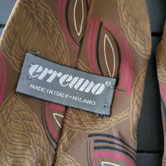 Erreuno 100% Silk Made in Italy Men's Tie Golden Brown Beige Red Black Pattern - Picture 2 of 5